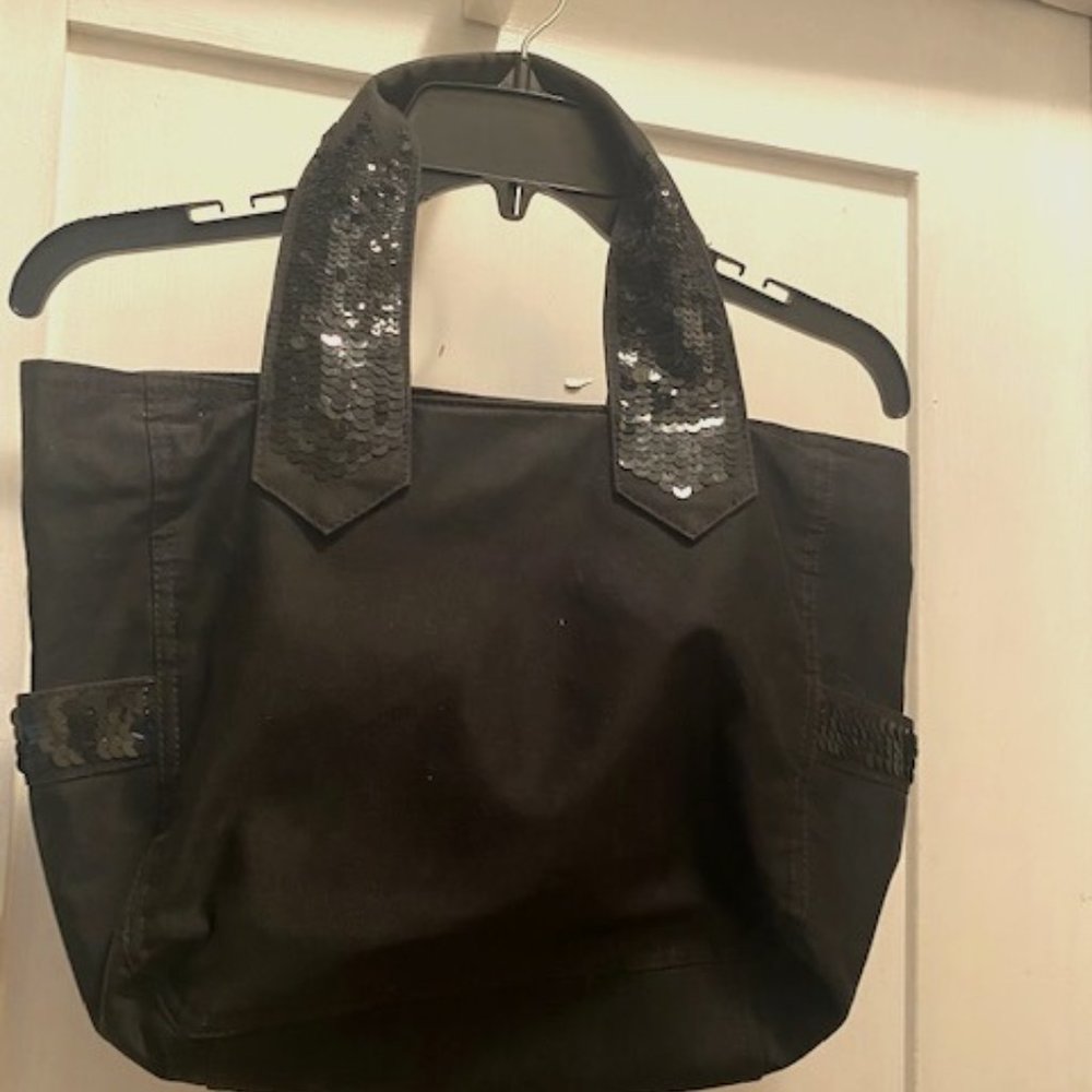 Black sequin tote with side pockets
